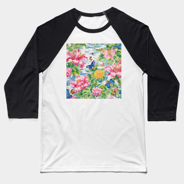 Butterflies and tiger lilies garden Baseball T-Shirt by SophieClimaArt